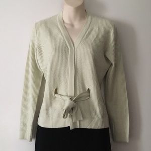 MARLOWE ITALY 70% Cashmere + 30% Silk Pale Green Rib Knit Belted Cardigan S